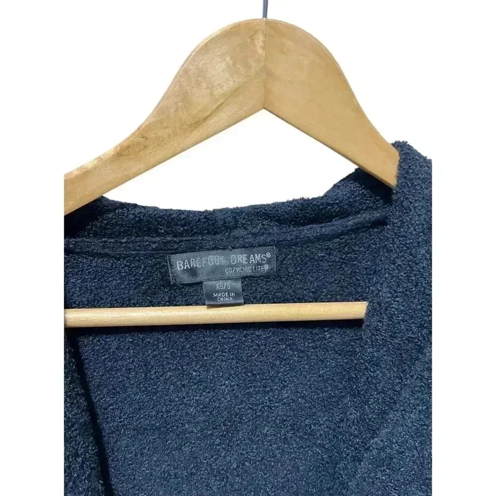 Barefoot Dreams CozyChic Lite Relaxed Hooded Cardigan XS/S Front Pockets Black - Picture 3 of 4